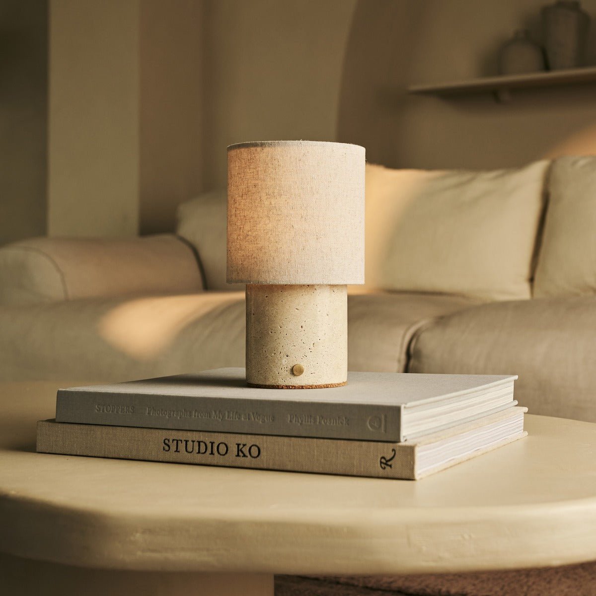 Travertin Lampe mit Dimmfunktion (Onoda Beige)