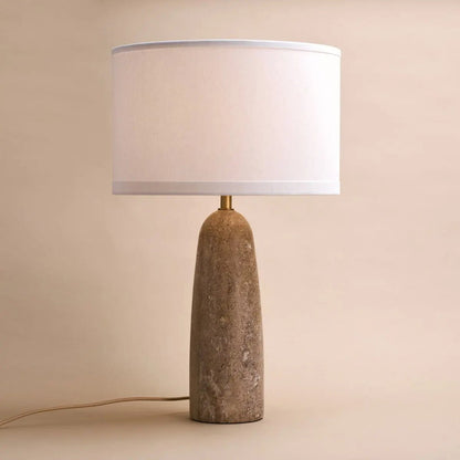 Travertin Lampe mit Baumwollschirm (beige)