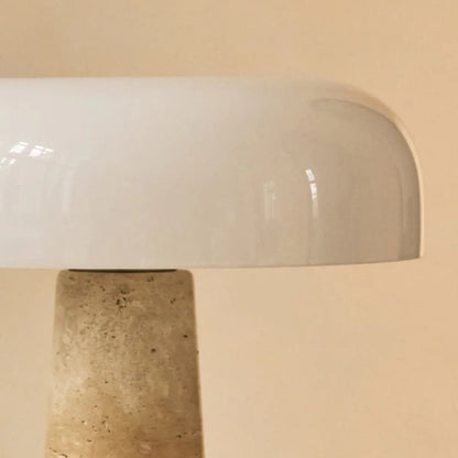 Handgefertigte Travertin Lampe mit Glasschirm beige weiss SONVELIA