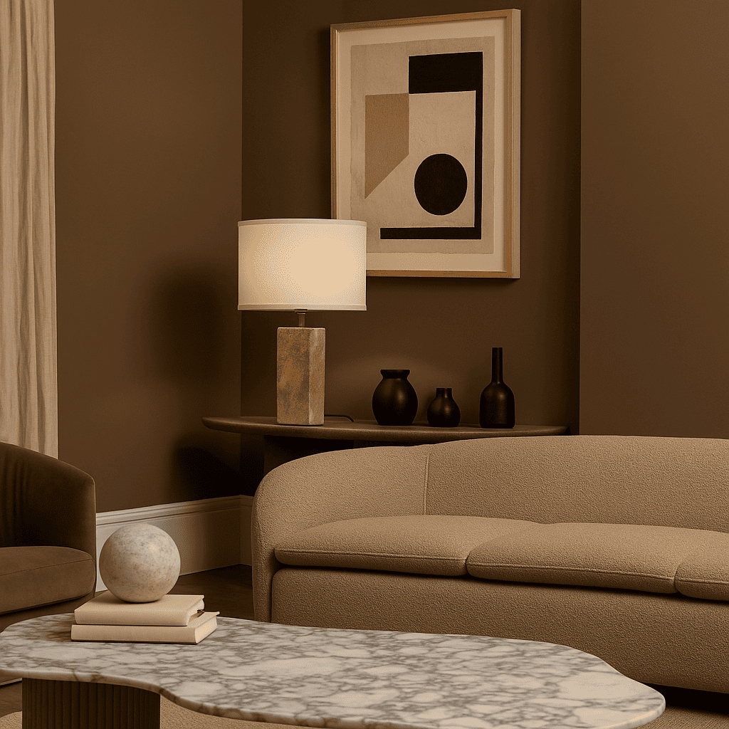 Travertin Lampe - Eleganter Naturstein mit Baumwollschirm